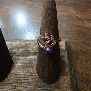 Leaf Rose Gold Pearl Ring